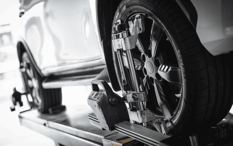 tight shot of tire during wheel alignment